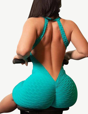 Green Short Sports Tight Jumpsuit Backless Classic - EliteShapeWear