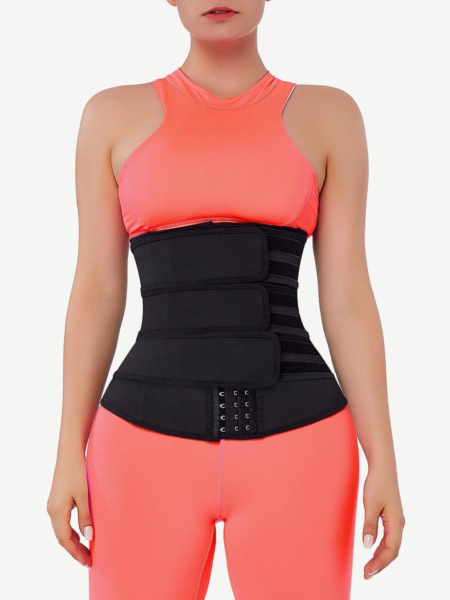 Black Hooks Latex Three-Belt Workout Waist Trainer Fat Burner - EliteShapeWear