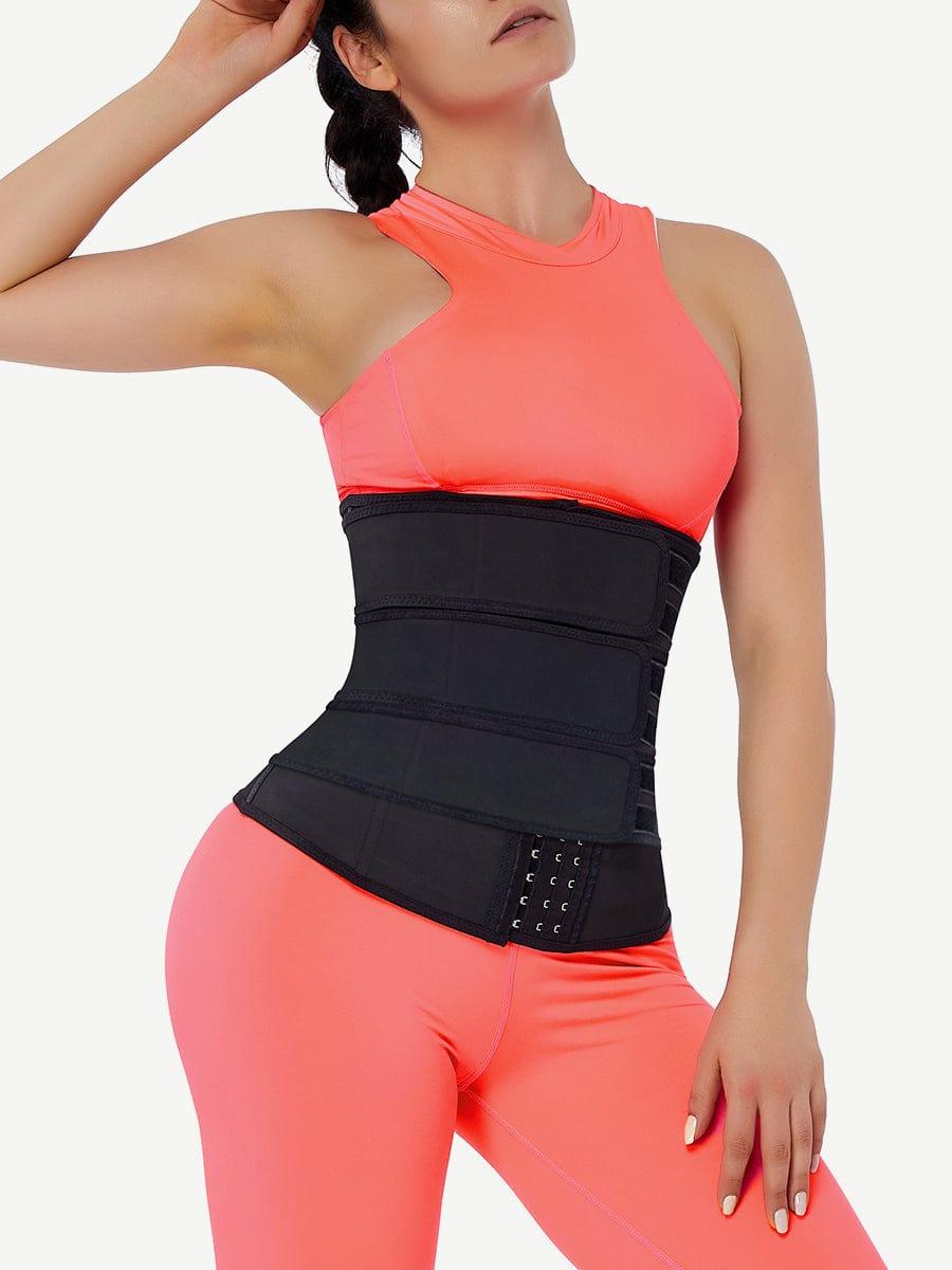 Black Hooks Latex Three-Belt Workout Waist Trainer Fat Burner - EliteShapeWear