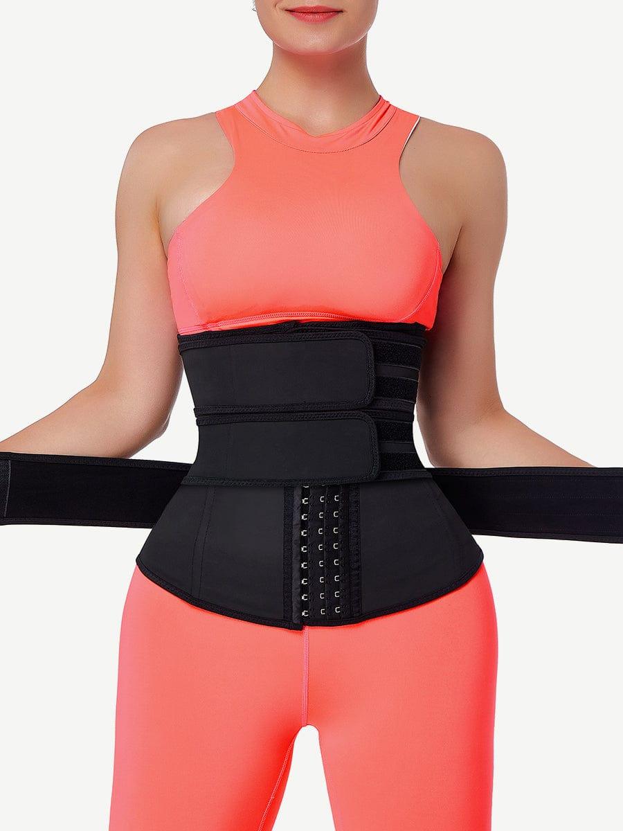 Black Hooks Latex Three-Belt Workout Waist Trainer Fat Burner - EliteShapeWear