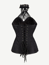 Black Gothic Halter Corset with Multi-Straps and 11 Steel Bones in Plus Size - EliteShapeWear