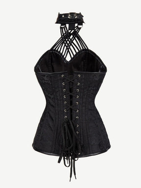 Black Gothic Halter Corset with Multi-Straps and 11 Steel Bones in Plus Size - EliteShapeWear