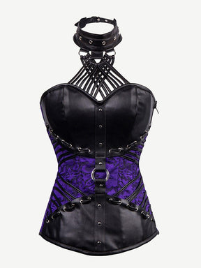 Black Gothic Halter Corset with Multi-Straps and 11 Steel Bones in Plus Size - EliteShapeWear