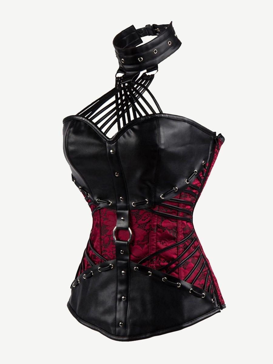 Black Gothic Halter Corset with Multi-Straps and 11 Steel Bones in Plus Size - EliteShapeWear