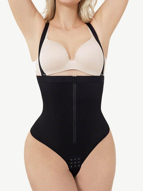 High-Waist Bodysuit Thong Panty Shapewear with Straps Plus Size - EliteShapeWear