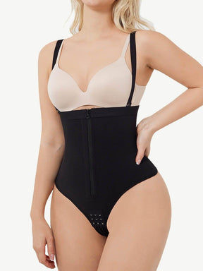 High-Waist Bodysuit Thong Panty Shapewear with Straps Plus Size - EliteShapeWear