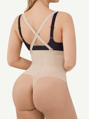 High-Waist Bodysuit Thong Panty Shapewear with Straps Plus Size - EliteShapeWear