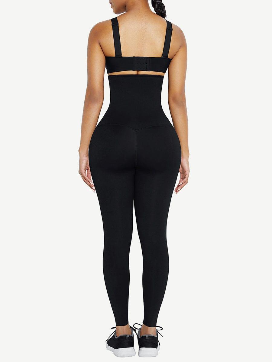 Black Waist Trainer 2-In-1 Leggings With Zipping Hourglass Figure - EliteShapeWear