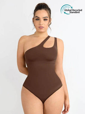 One-shoulder Cut Out Waist and Abdomen Compression Shapewear Bodysuit - EliteShapeWear