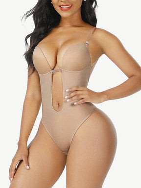 High Waist 30D Fabric Tummy Control Bodysuit with Nubuck Shoulder Straps - EliteShapeWear