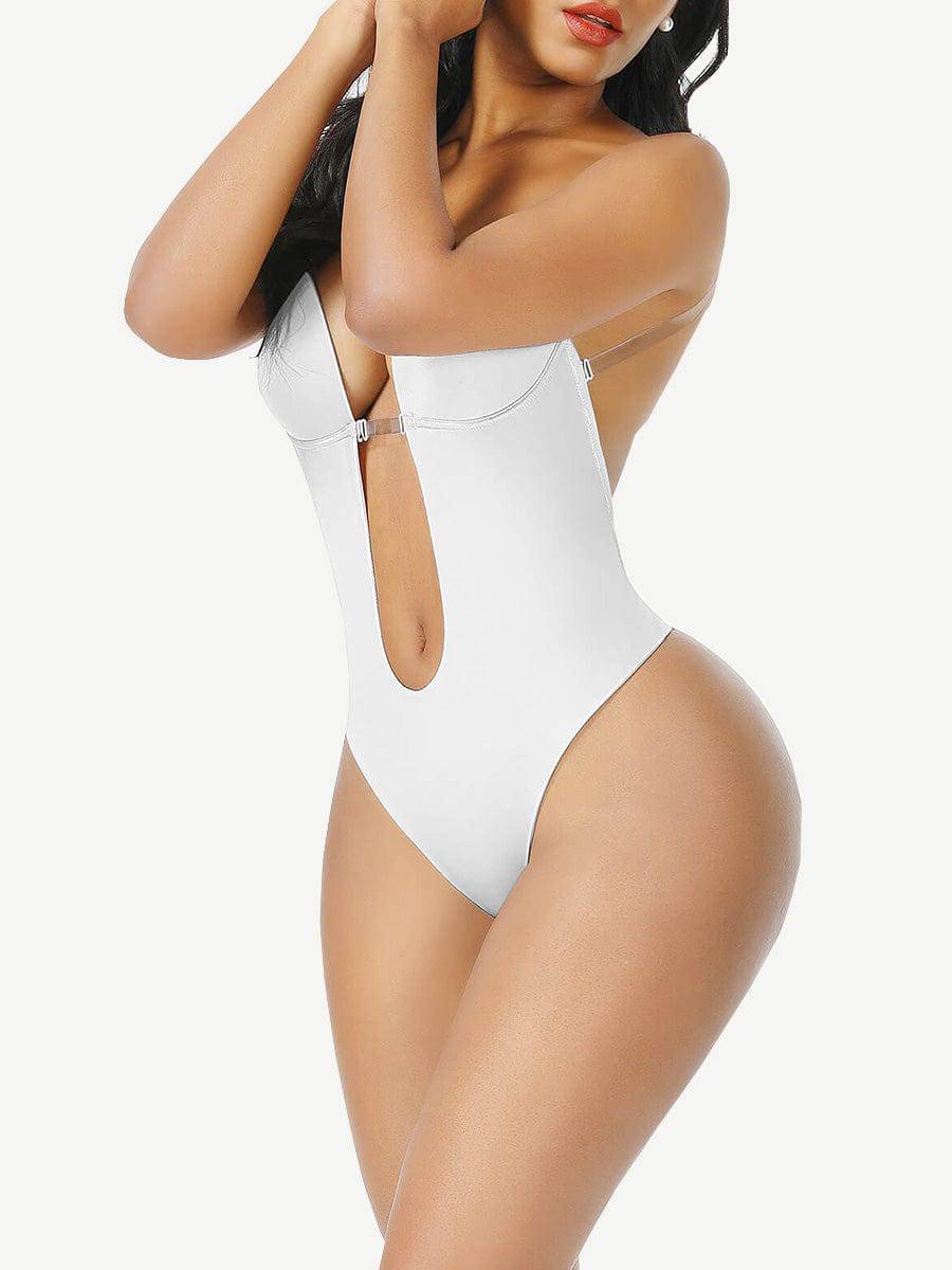 High Waist 30D Fabric Tummy Control Bodysuit with Nubuck Shoulder Straps - EliteShapeWear