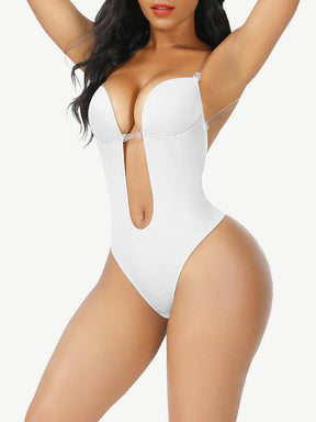 High Waist 30D Fabric Tummy Control Bodysuit with Nubuck Shoulder Straps - EliteShapeWear