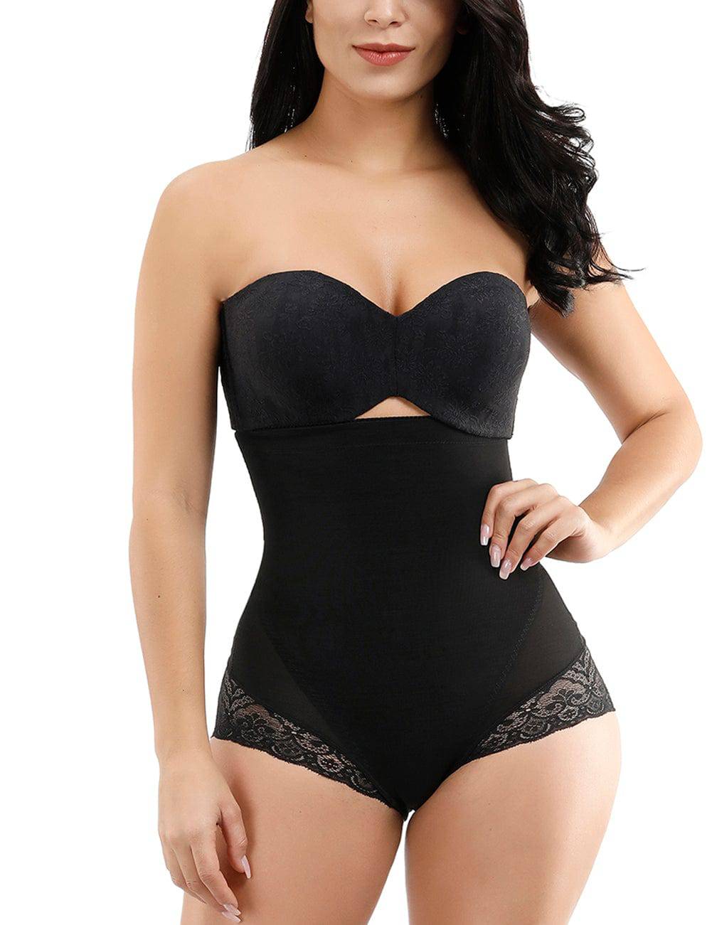 Large Size Butt Lifter with Two Plastic Boning and Elastic Waistband in Black - EliteShapeWear