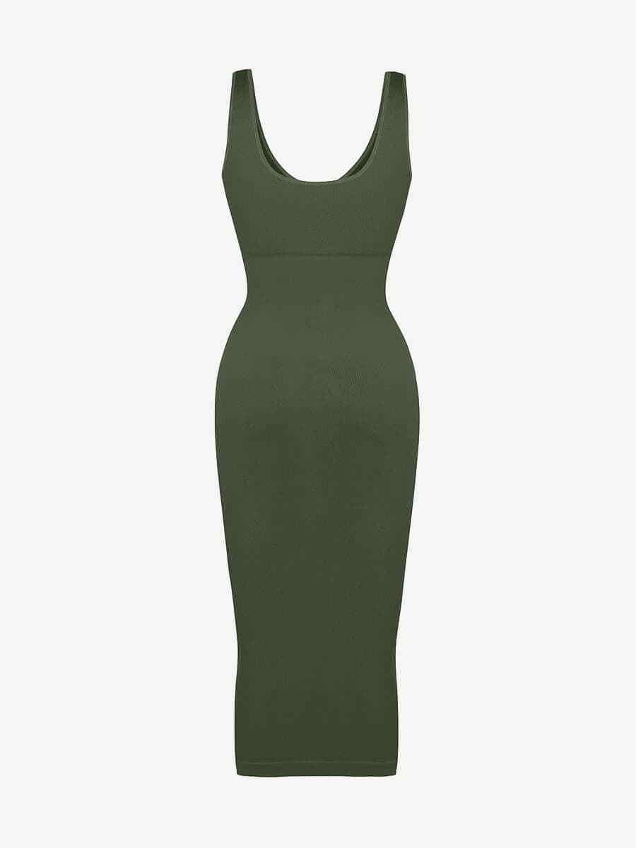 Deep V-neck Waist Trimming Shaping Dress with Removable Pads - EliteShapeWear