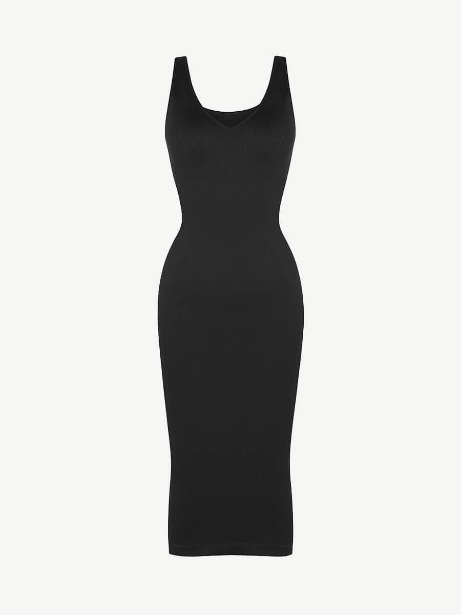 Deep V-neck Waist Trimming Shaping Dress with Removable Pads - EliteShapeWear