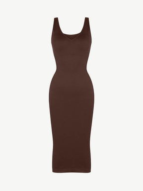 Deep V-neck Waist Trimming Shaping Dress with Removable Pads - EliteShapeWear