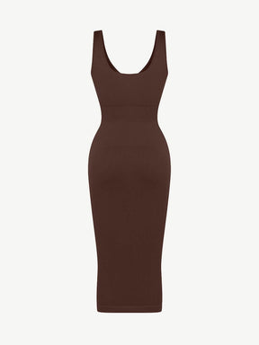 Deep V-neck Waist Trimming Shaping Dress with Removable Pads - EliteShapeWear