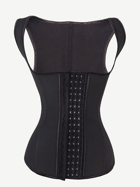 Latex Corset Waist Cincher Vest with 4 Row Hook Black Plus Size - EliteShapeWear