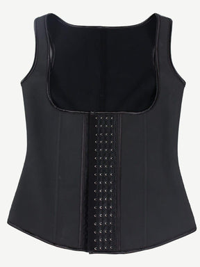 Latex Corset Waist Cincher Vest with 4 Row Hook Black Plus Size - EliteShapeWear