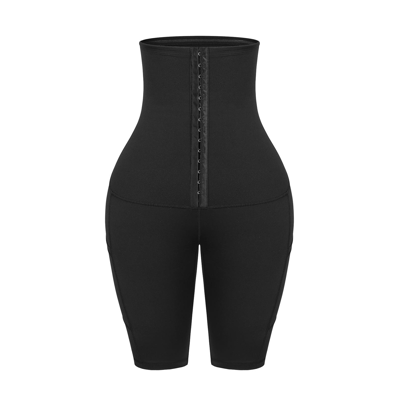 Black Knee Length Tummy Control Waist Trainer Shorts - EliteShapeWear