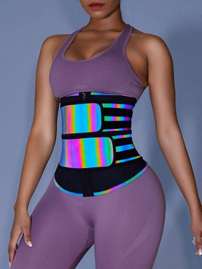 Relective Latex Waist Trainer Zipper Double Belts 7 Steel Bones Curve Shaping - EliteShapeWear