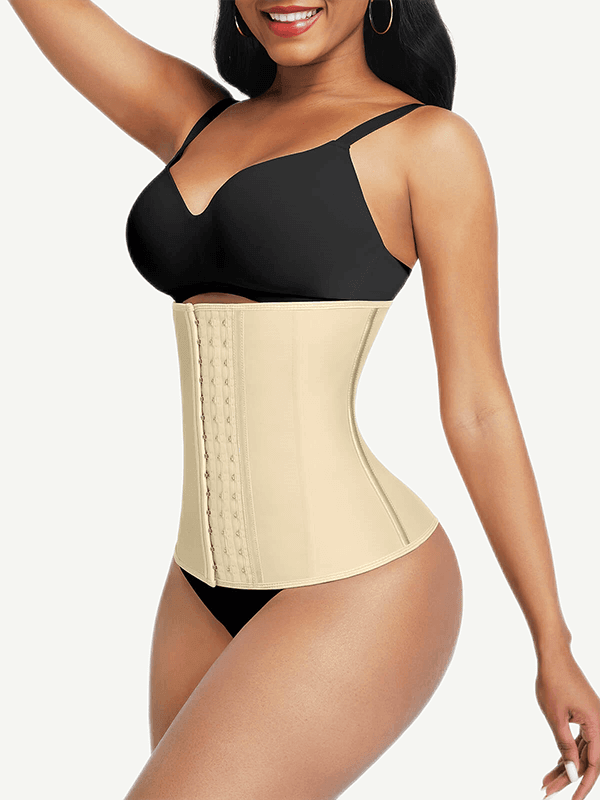 Classic Sleek Nude Hook Eyes Latex Waist Training Corset - EliteShapeWear