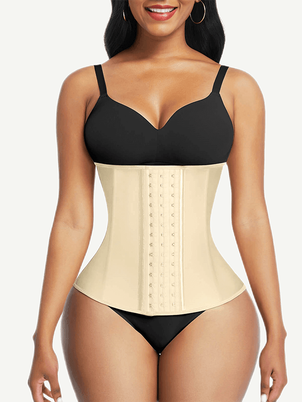 Classic Sleek Nude Hook Eyes Latex Waist Training Corset - EliteShapeWear