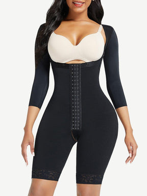 Lace Trim Hourglass Post-surgical Body Shaper With Sleeves Good Elastic - EliteShapeWear