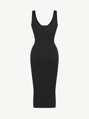 Deep V-neck Waist Trimming Shaping Dress with Removable Pads - EliteShapeWear