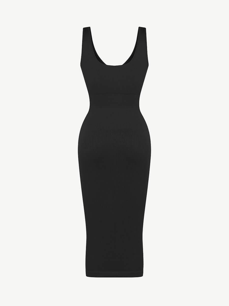 Deep V-neck Waist Trimming Shaping Dress with Removable Pads - EliteShapeWear