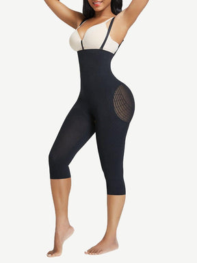 Black Plus Size Full Body Shaper With Open Crotch Smooth Silhouette - EliteShapeWear