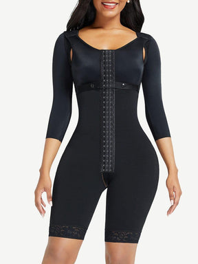 Lace Trim Hourglass Post-surgical Body Shaper With Sleeves Good Elastic - EliteShapeWear