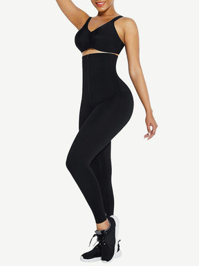 Black Waist Trainer 2-In-1 Leggings With Zipping Hourglass Figure - EliteShapeWear