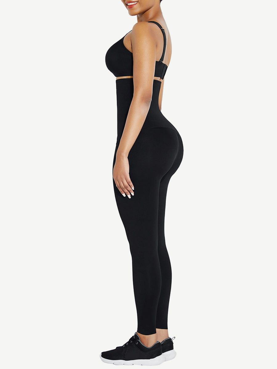 Black Waist Trainer 2-In-1 Leggings With Zipping Hourglass Figure - EliteShapeWear