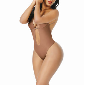 High Waist 30D Fabric Tummy Control Bodysuit with Nubuck Shoulder Straps - EliteShapeWear