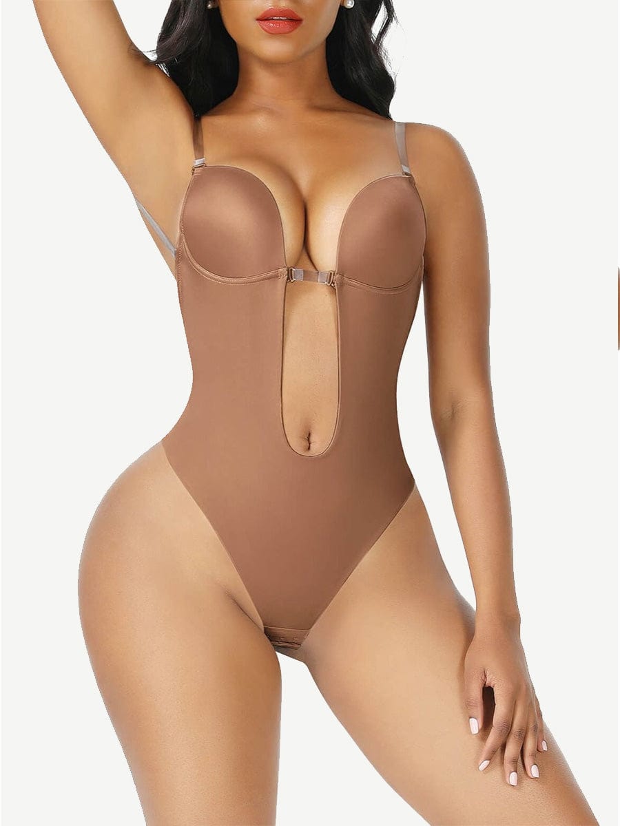 High Waist 30D Fabric Tummy Control Bodysuit with Nubuck Shoulder Straps - EliteShapeWear