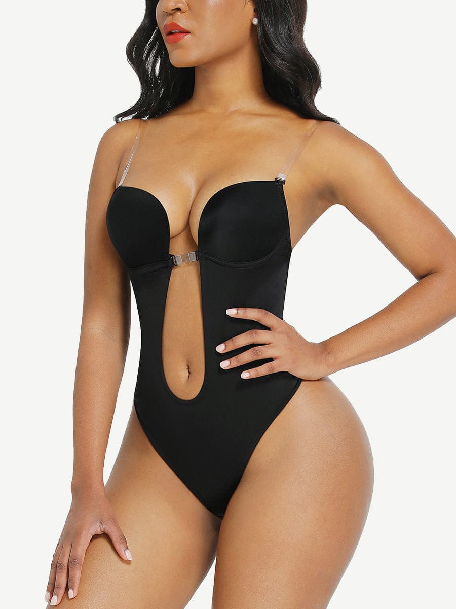 High Waist 30D Fabric Tummy Control Bodysuit with Nubuck Shoulder Straps - EliteShapeWear