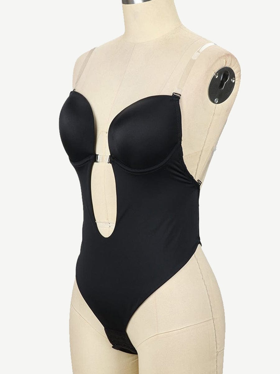 High Waist 30D Fabric Tummy Control Bodysuit with Nubuck Shoulder Straps - EliteShapeWear