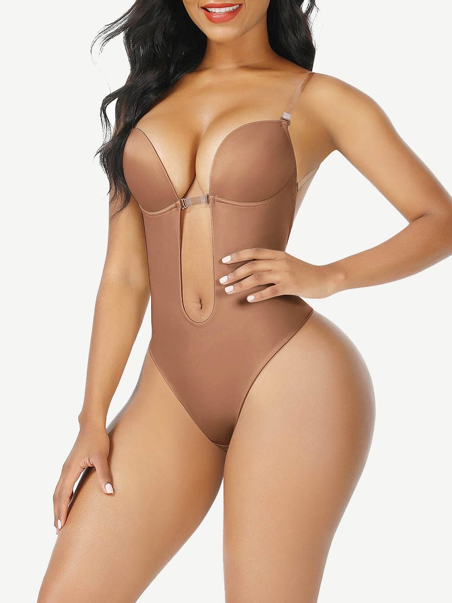 High Waist 30D Fabric Tummy Control Bodysuit with Nubuck Shoulder Straps - EliteShapeWear