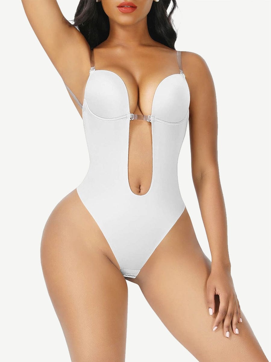 High Waist 30D Fabric Tummy Control Bodysuit with Nubuck Shoulder Straps - EliteShapeWear