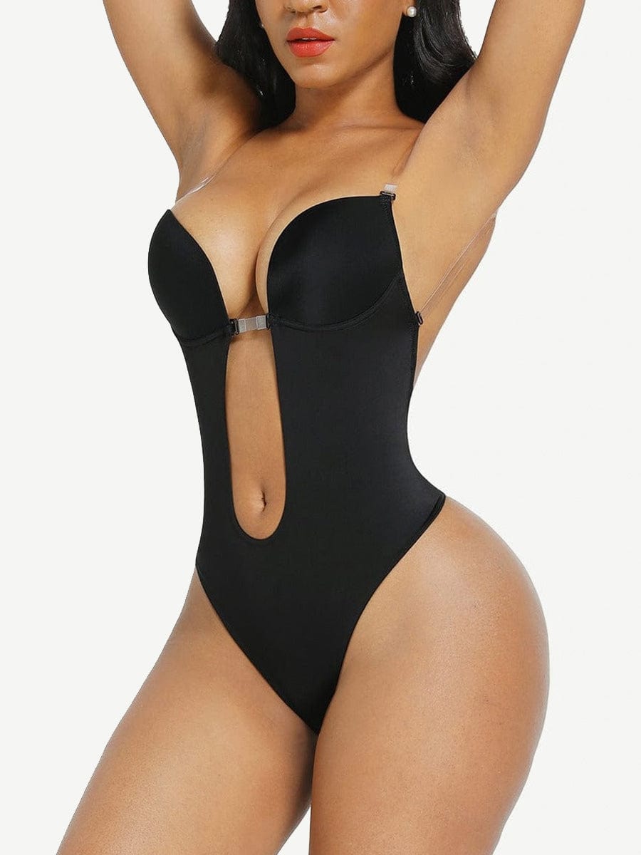 High Waist 30D Fabric Tummy Control Bodysuit with Nubuck Shoulder Straps - EliteShapeWear