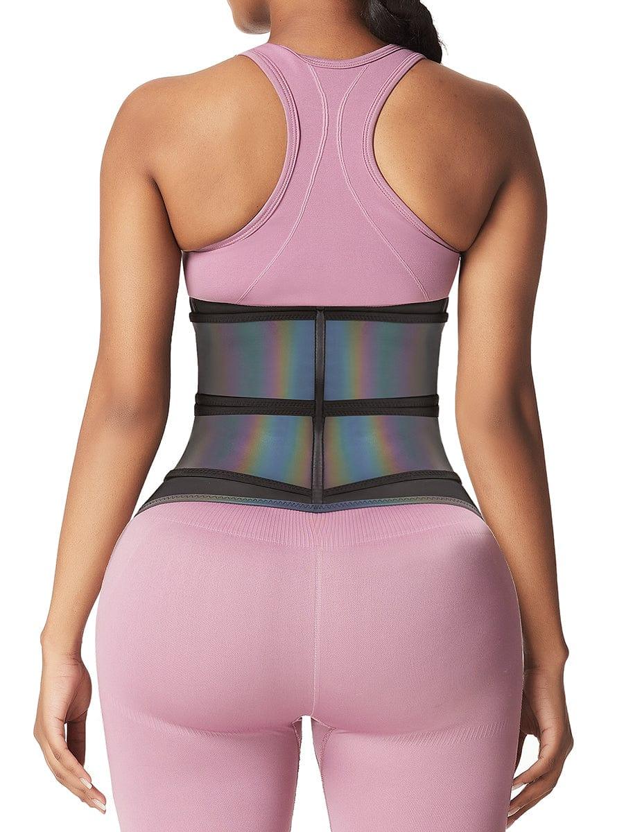 Relective Latex Waist Trainer Zipper Double Belts 7 Steel Bones Curve Shaping - EliteShapeWear