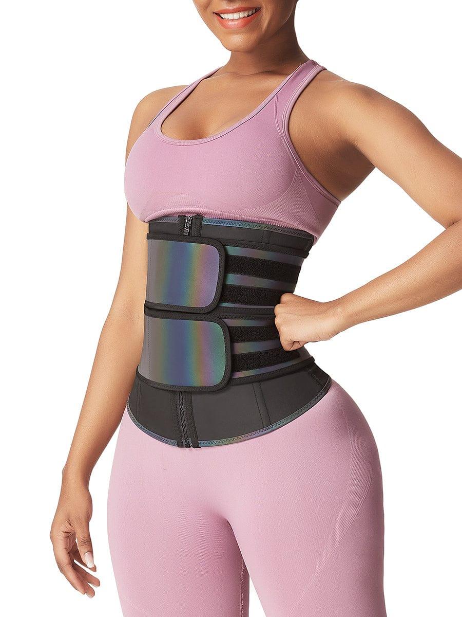 Relective Latex Waist Trainer Zipper Double Belts 7 Steel Bones Curve Shaping - EliteShapeWear