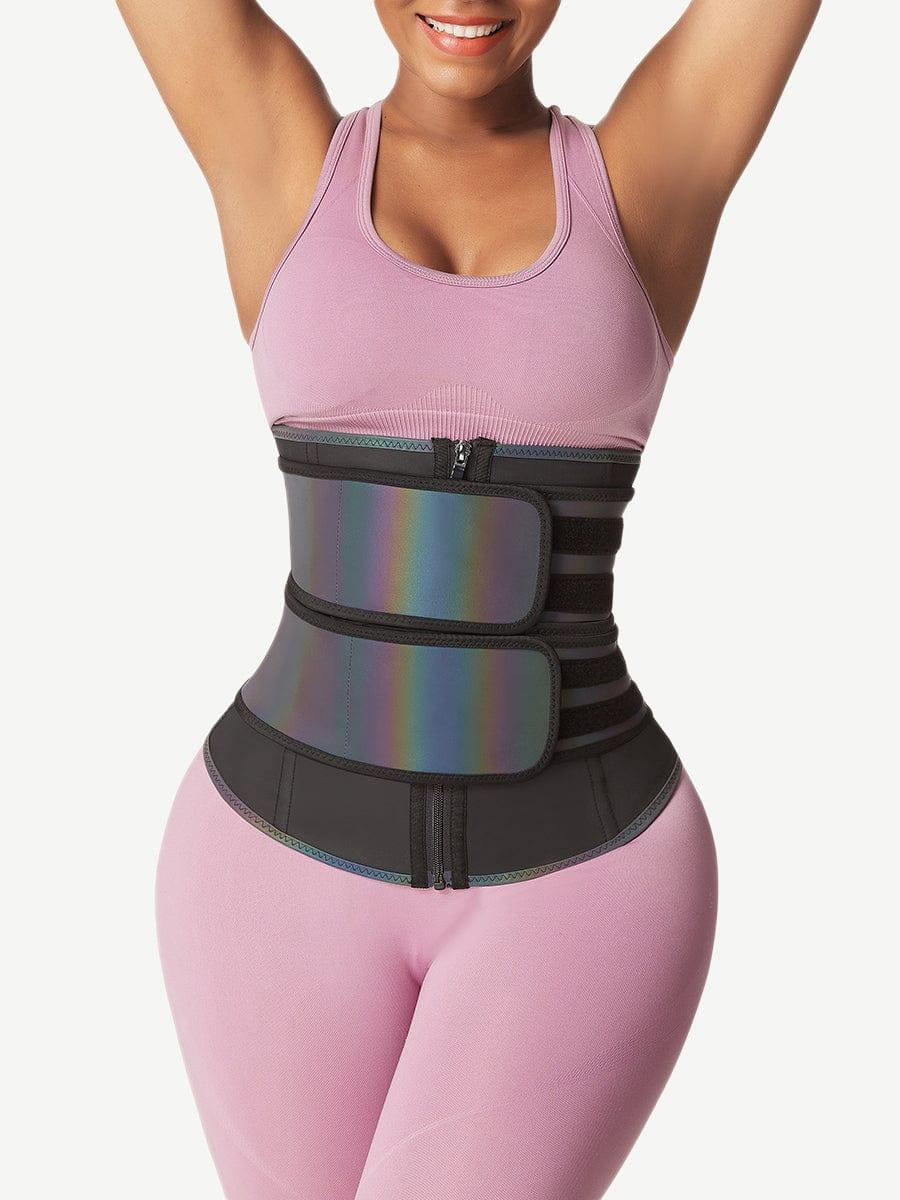 Relective Latex Waist Trainer Zipper Double Belts 7 Steel Bones Curve Shaping - EliteShapeWear