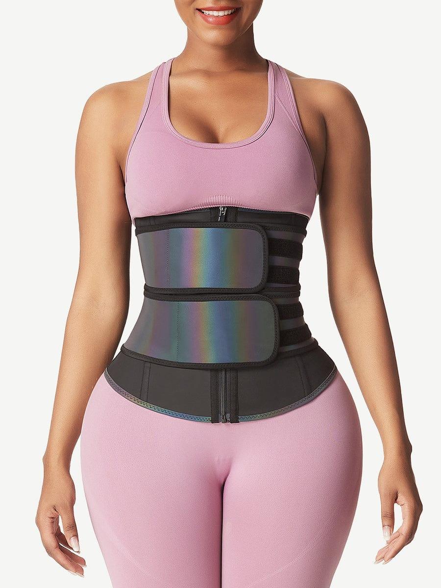 Relective Latex Waist Trainer Zipper Double Belts 7 Steel Bones Curve Shaping - EliteShapeWear